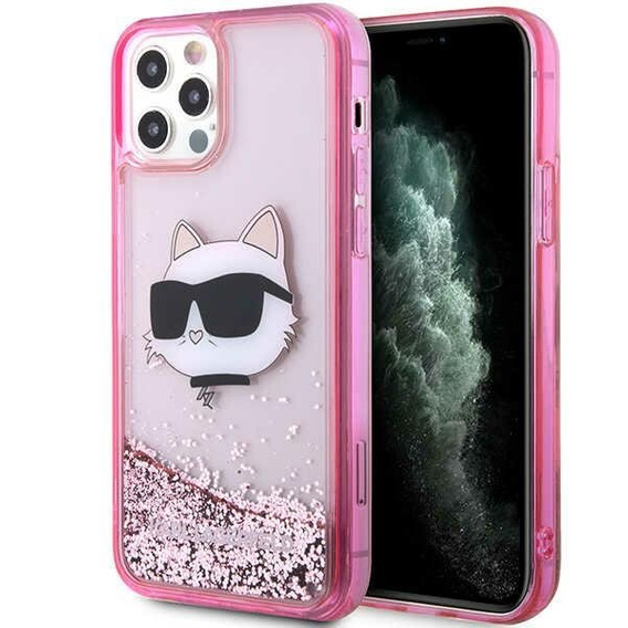 Чехол Karl Lagerfeld до iPhone 12 / 12 Pro, Liquid Glitter Choupette Head, розовый