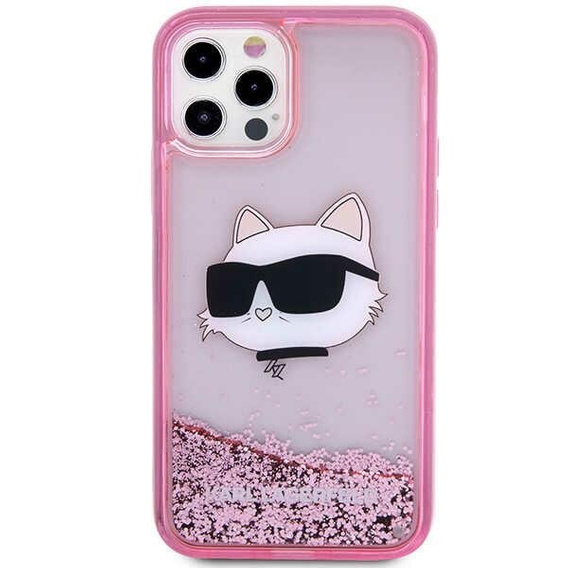 Чехол Karl Lagerfeld до iPhone 12 / 12 Pro, Liquid Glitter Choupette Head, розовый