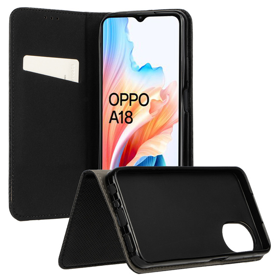 Чехол для Oppo A18 4G / A38 4G, Smart Magnet, черный + стекло 9H