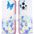 Откидной чехол для Motorola Moto G53 5G / G23 / G13, Wallet, butterfly & flowers, синий