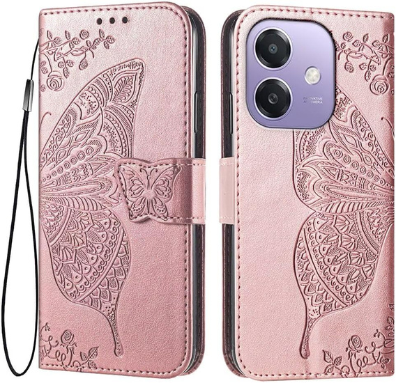 Чохол-книжка для Oppo A40 / Oppo A40m, Butterfly, рожевий rose gold