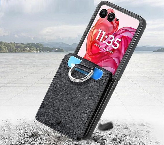 Чехол для Motorola Razr 50 Ultra, Card Slot Ring Case, чёрный