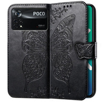 Чохол-книжка для Xiaomi Poco X4 Pro 5G, Butterfly, чорний