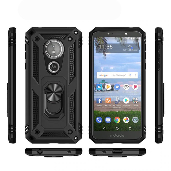 Бронированный Чехол до Motorola Moto E5 / G6 Play, Nox Case Ring, чёрный