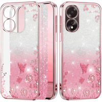 Чехол для Oppo A18 4G / A38 4G, Glitter Flower, розовый rose gold