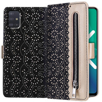 Чохол-кришка для Samsung Galaxy A51, Wallet Pocket Zipper Lace, чорний