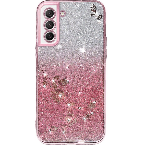 Чехол для Samsung Galaxy S21 FE, Glitter Flower, розовый rose gold