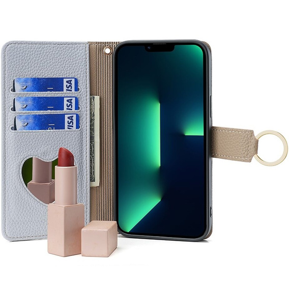 Чохол-книжка для iPhone 15 Pro, Wallet Zipper Pocket, з дзеркалом, м'яти