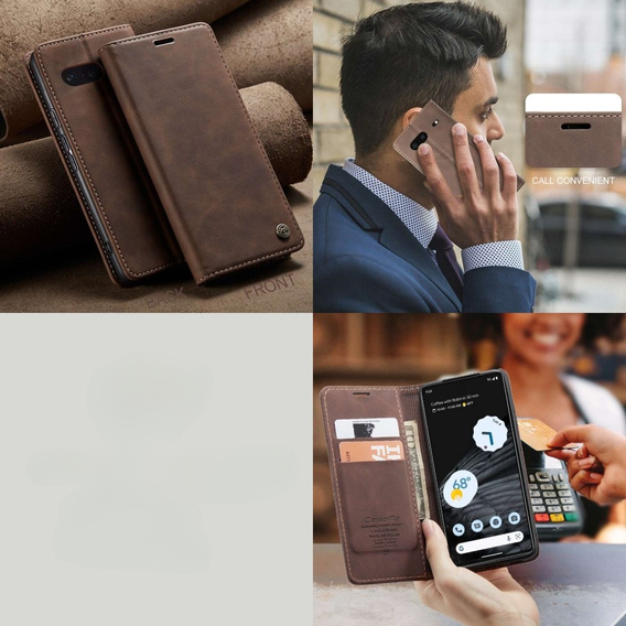 Чехол CASEME для Google Pixel 7, Leather Wallet Case, коричневый