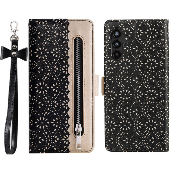 чехол-крышка для Samsung Galaxy A54 5G, Wallet Pocket Zipper Lace, чёрный