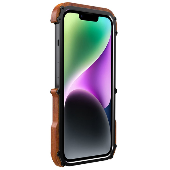 Чохол R-JUST для iPhone 14, Alu Wood Bumper, чорний 