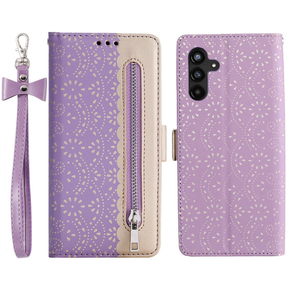 Чохол-кришка для Samsung Galaxy A55 5G, Wallet Pocket Zipper Lace, фіолетовий