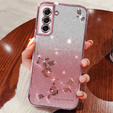 Чехол для Samsung Galaxy S21 FE, Glitter Flower, розовый rose gold