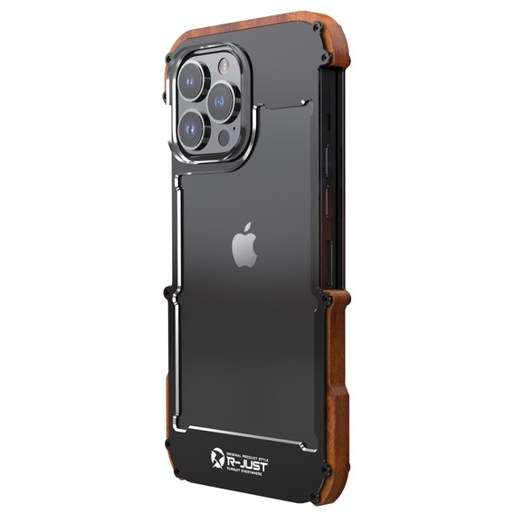 Чохол R-JUST для iPhone 14 Pro, Alu Wood Bumper, чорний 