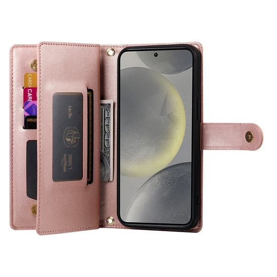 Откидной чехол для Samsung Galaxy S25+ Plus, Wallet Zipper Pocket, розовый