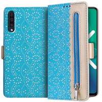 чехол-крышка для Samsung Galaxy A50/A50s/A30s, Wallet Pocket Zipper Lace, синий