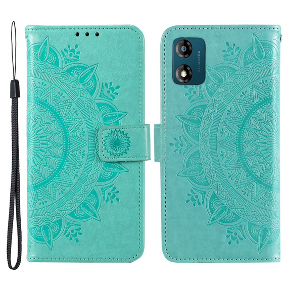 Откидной чехол для Motorola Moto E13, Mandala Flower, зелёный