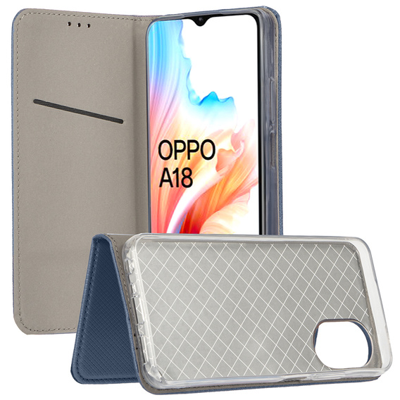 Чохол для Oppo A18 4G / A38 4G, Smart Magnet, темно-синій  + скло 9H