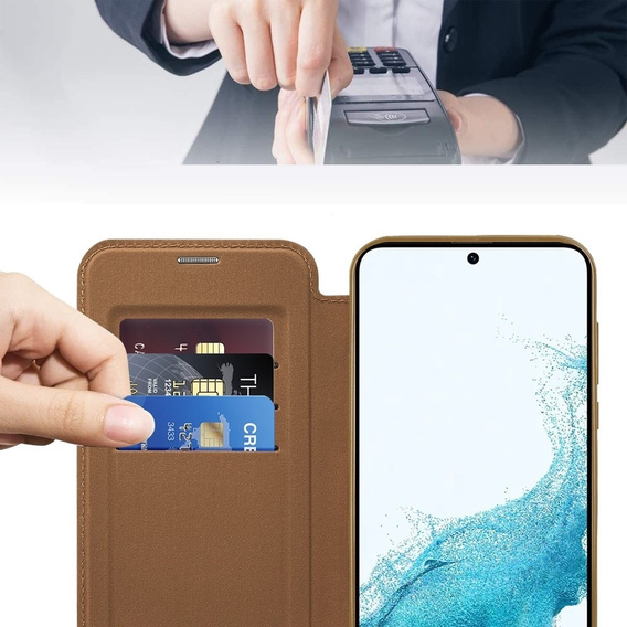 Откидной чехол для Samsung Galaxy S22 5G, RFID Wallet MagSafe CamShield, коричневый