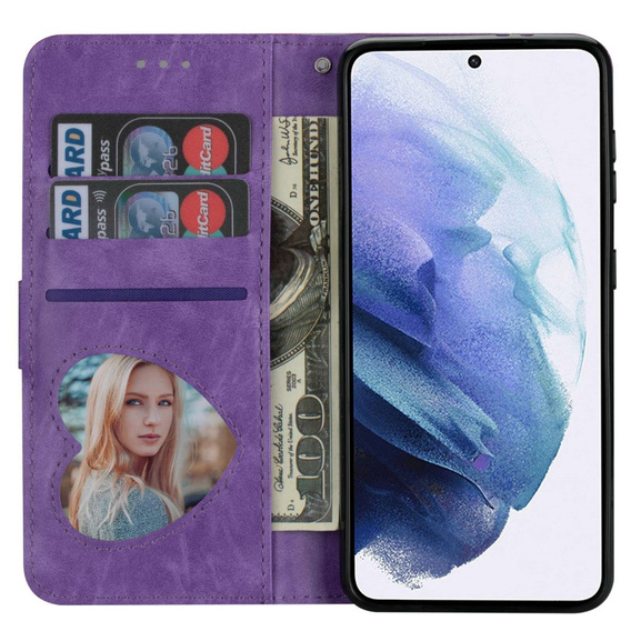 Чохол-книжка для Samsung Galaxy S24, Wallet Zipper Pocket Glittery, фіолетовий