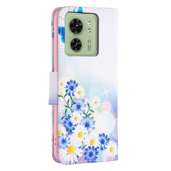 Откидной чехол для Motorola Edge 40 5G, Wallet, butterfly & flowers, синий