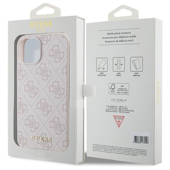 Чoхол GUESS до iPhone 15 Plus, 4G Metal Gold Logo, рожевий