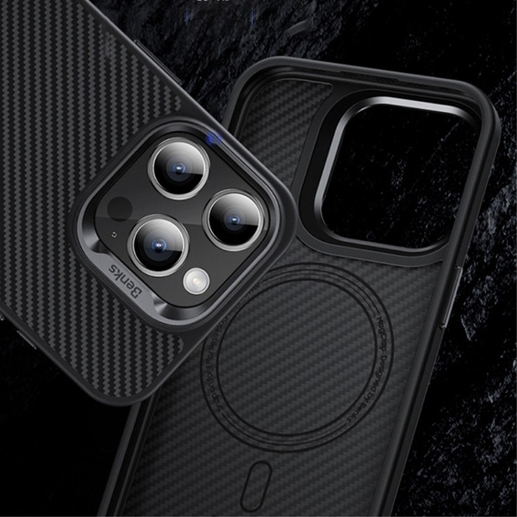 Чехол BENKS Kevlar для iPhone 15 Pro Max, для MagSafe, Carbon Fiber, чёрный