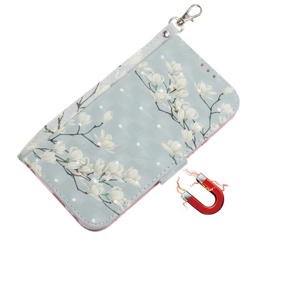 Откидной чехол для Oppo Reno 11F 5G, Wallet, Magnolia Flowers серый