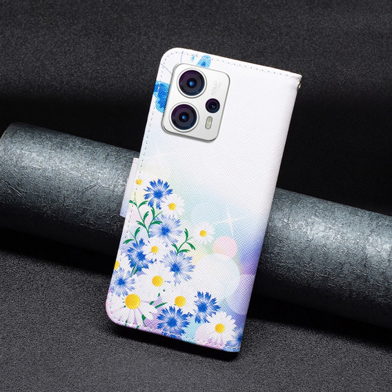 Откидной чехол для Motorola Moto G53 5G / G23 / G13, Wallet, butterfly & flowers, синий