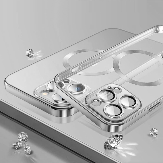 Чохол для iPhone 12 Pro, Electro MagSafe, сріблястий + Скло на екран