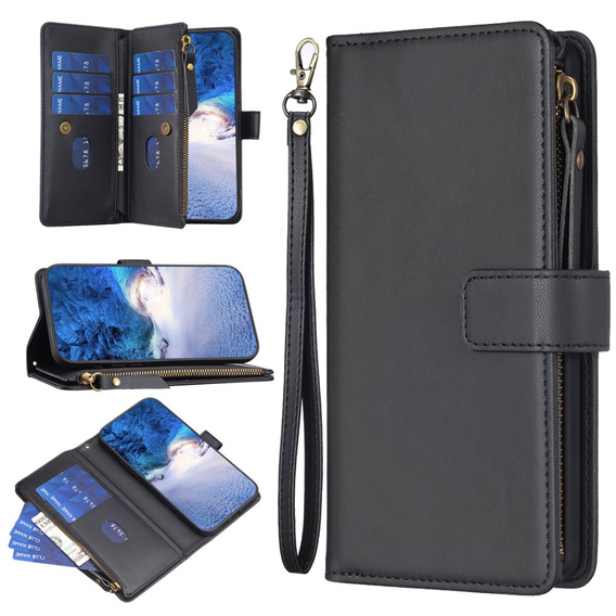 Откидной чехол для Xiaomi Redmi Note 13 Pro 4G, Wallet Zipper Pocket, чёрный