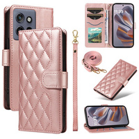 Чохол-сумка для Motorola Edge 50 Neo, Rhombus Crossbody Leather, рожевий rose gold