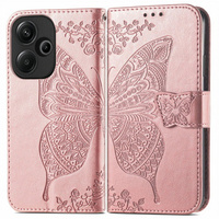 Откидной чехол для Xiaomi Redmi 13, Butterfly, розовый rose gold