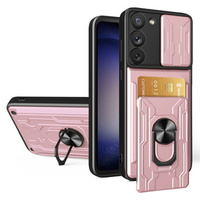 Бронированный чехол для Samsung Galaxy S23, Camera Slide Card Slot, розовый rose gold