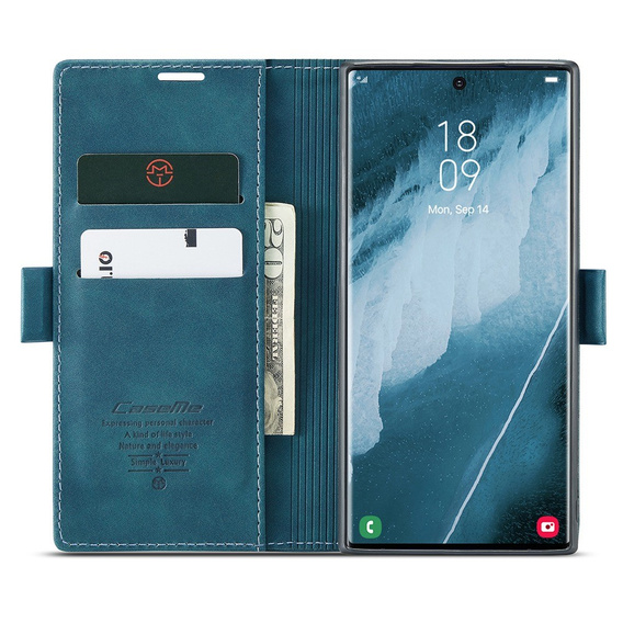 Чехол CASEME для Samsung Galaxy S22 Ultra, Leather Wallet Case, зелёный