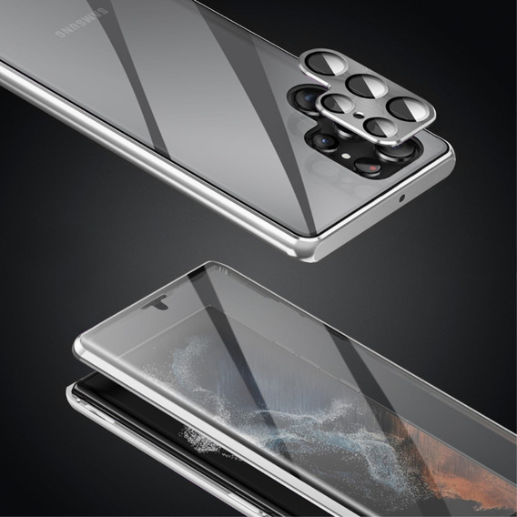 Чехол для Samsung Galaxy S22 Ultra, Magnetic Dual Glass, серебряный