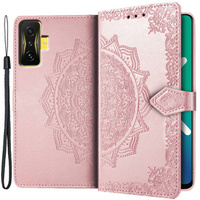 Откидной чехол для Xiaomi Poco F4 GT, Mandala, розовый rose gold