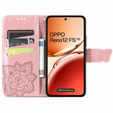 Откидной чехол для Oppo Reno 12FS / 12F, Butterfly, розовый rose gold