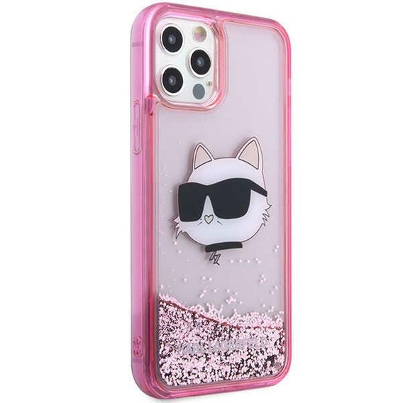 Чехол Karl Lagerfeld до iPhone 12 / 12 Pro, Liquid Glitter Choupette Head, розовый