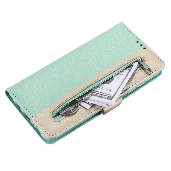 чехол-крышка для Samsung Galaxy S20 FE/5G, Wallet Pocket Zipper Lace, зелёный