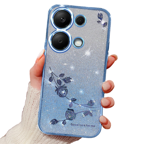 Чехол для Xiaomi Redmi Note 13 Pro 4G, Glitter Flower, синий