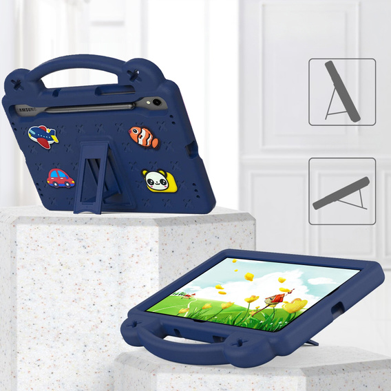 Детский чехол для Samsung Galaxy Tab S9 FE / S10 FE, Cute Patterns, с подставкой, тёмно-синий