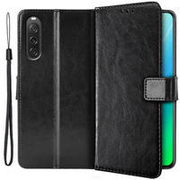 Откидной чехол для Sony Xperia 10 V, Crazy Horse Wallet, чёрный