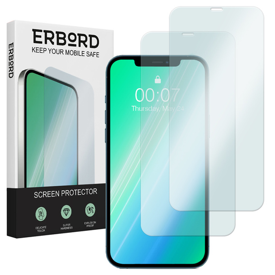 2x Загартоване скло для iPhone 12/12 Pro, ERBORD 9H Hard Glass на екрані