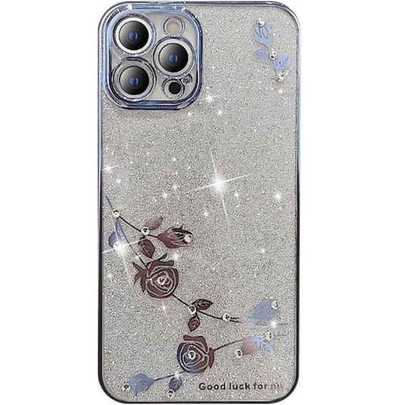 Чехол для iPhone 13 Pro Max, Glitter Flower, синий