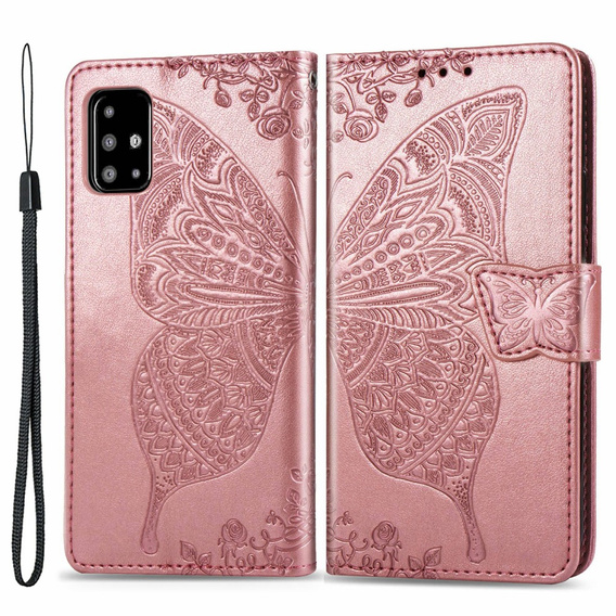 Чохол-книжка для Samsung Galaxy A51 4G, Butterfly, рожевий rose gold