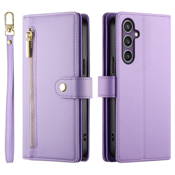 Откидной чехол для Samsung Galaxy S25, Wallet Zipper Pocket, фиолетовый