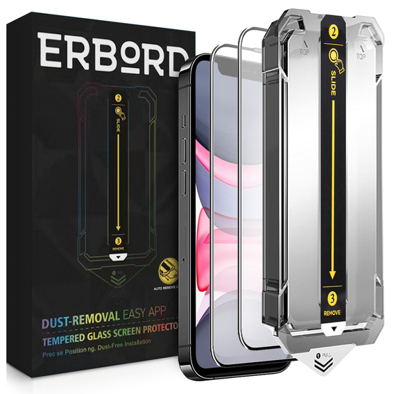 2x Закаленное стекло для iPhone 11 / XR, ERBORD Easy App Full Screen Protector