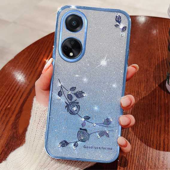 Чехол для Oppo A78 4G, Glitter Flower, синий