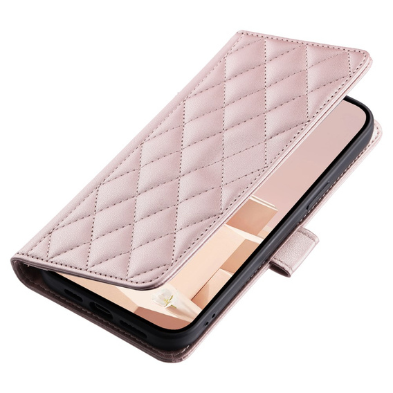 Чохол-сумка для Samsung Galaxy S25, Rhombus Crossbody Leather, рожевий rose gold